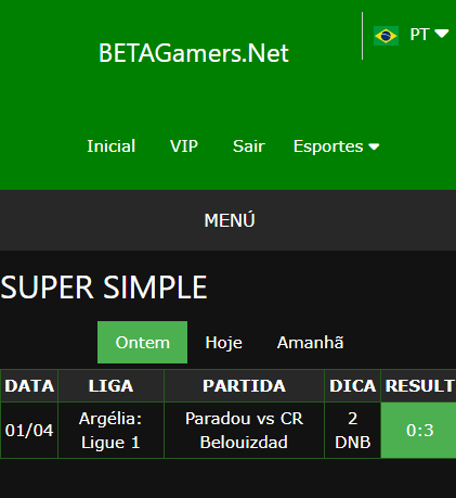 boletim de apostas vip ganho